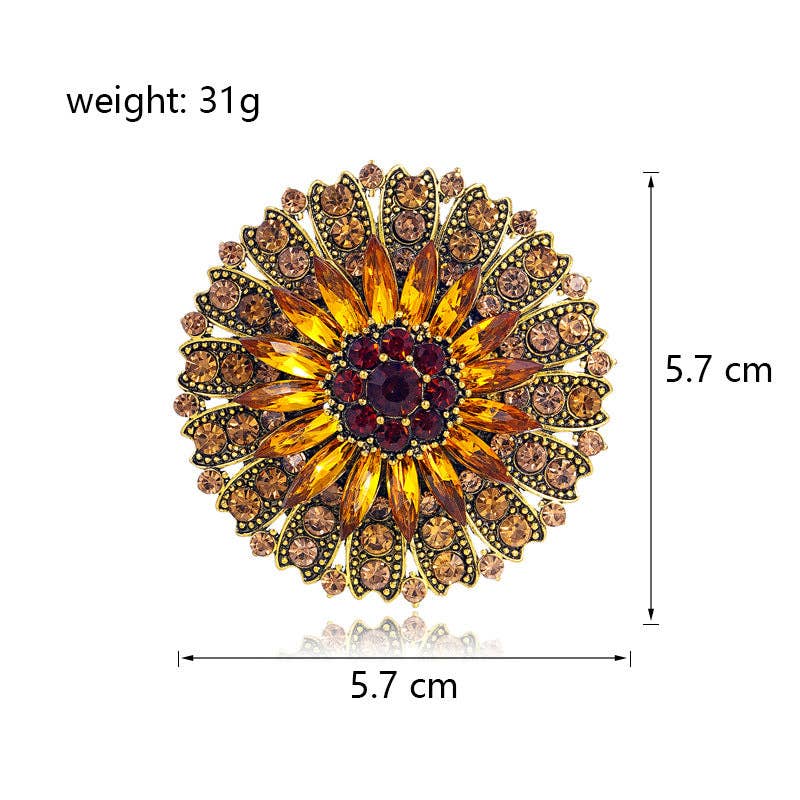 Retro Sunflower Alloy Rhinestone Brooch PA5808: Bronze