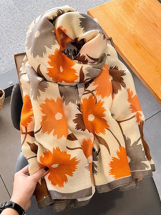 Vintage Floral Printed Shawl&Scarf: ORANGE / One_size