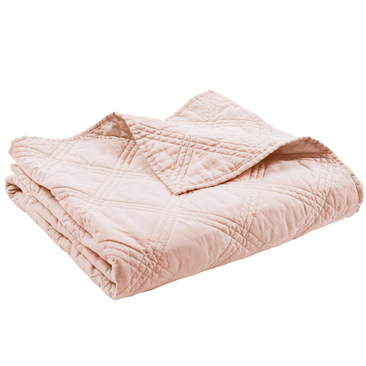 French Flax Washed Linen Quilted Throw: Blush
