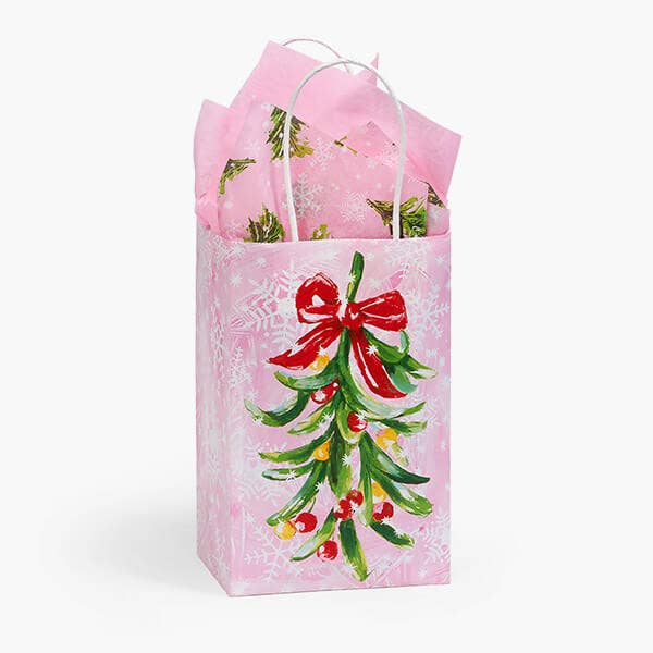 Pink Christmas Paper Retail Gift Bags: Cub 8x4.75x10.25" / 100