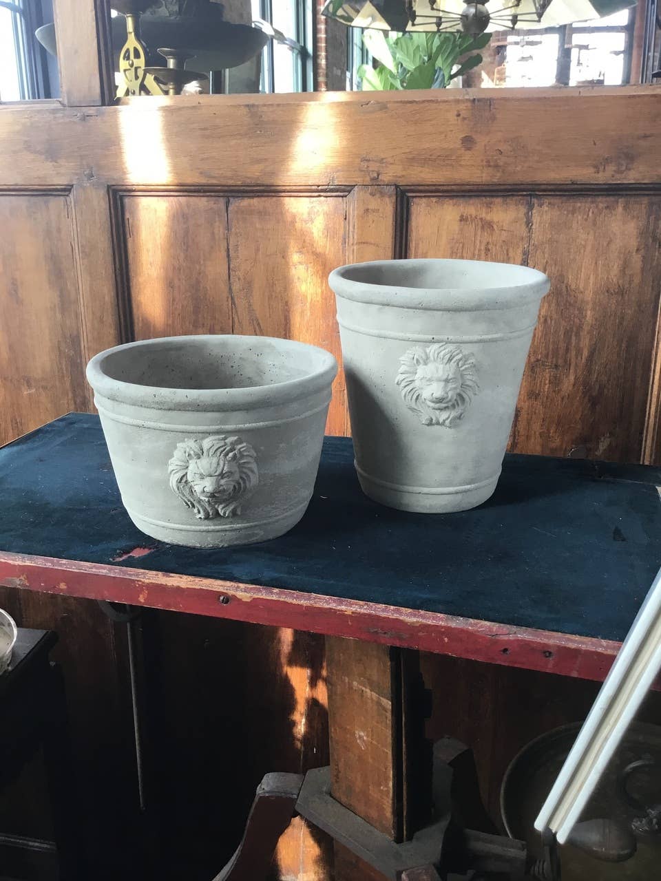 Large Round Cement Lion Planter