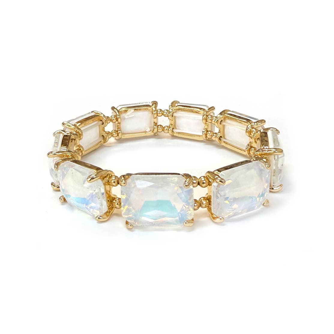 Rectangular Glass Crystal Linked Stretch Bracelet: Black Multi