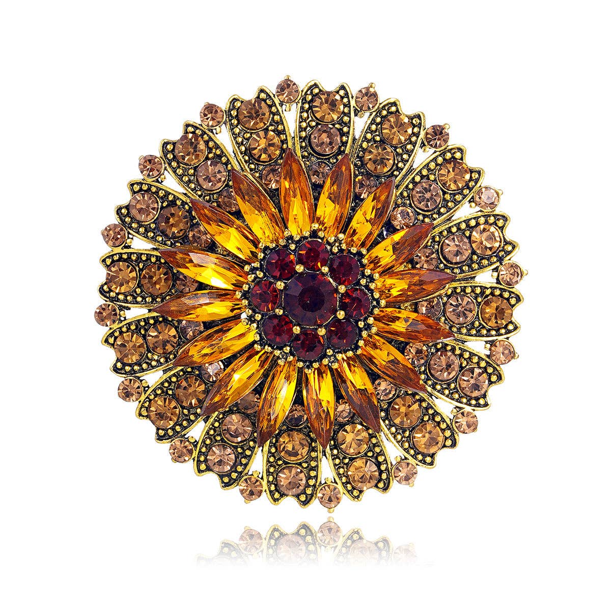Retro Sunflower Alloy Rhinestone Brooch PA5808: Bronze