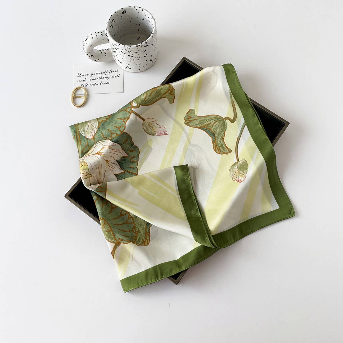Letter Print Satin Square Scarf