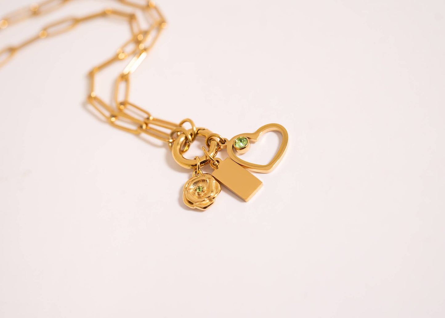 Stainless Steel Paperclip Carabiner Charm Holder Necklace: Gold / 18"+2"