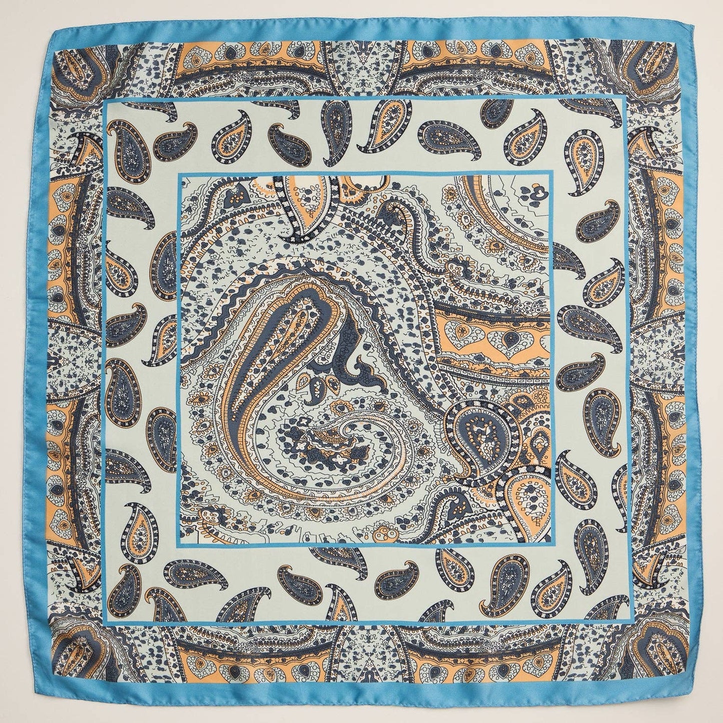 Boho Paisley Square Scarf | Lightweight Silk-Feel with Vintage-Inspired Design: Blue / One