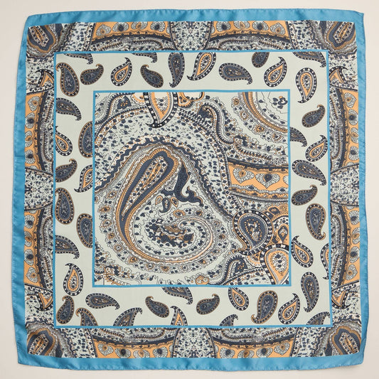 Boho Paisley Square Scarf | Lightweight Silk-Feel with Vintage-Inspired Design: Blue / One