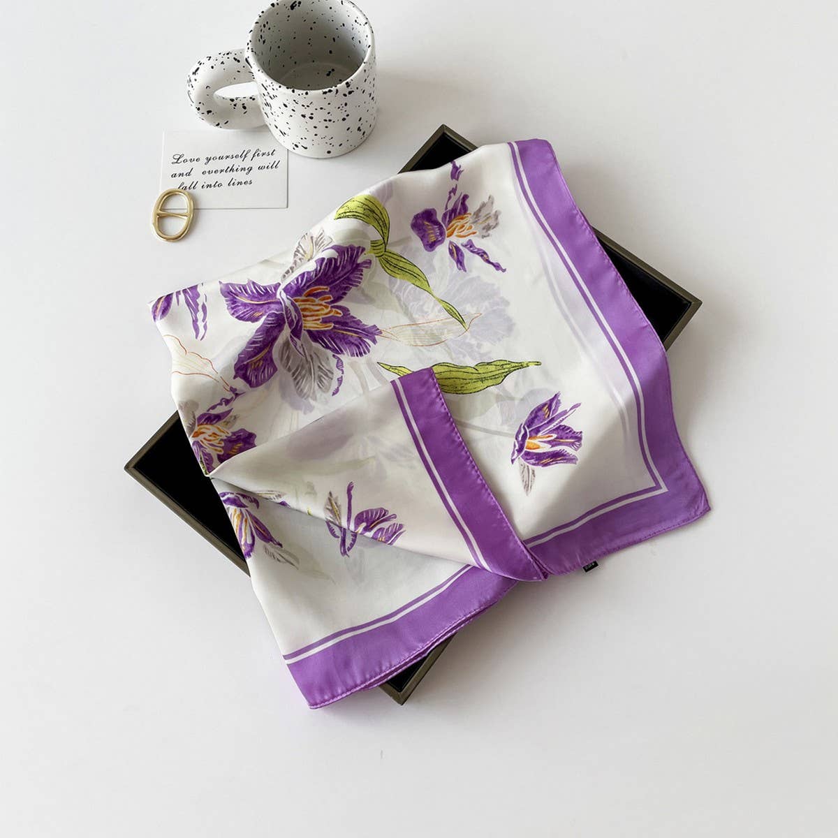 Letter Print Satin Square Scarf