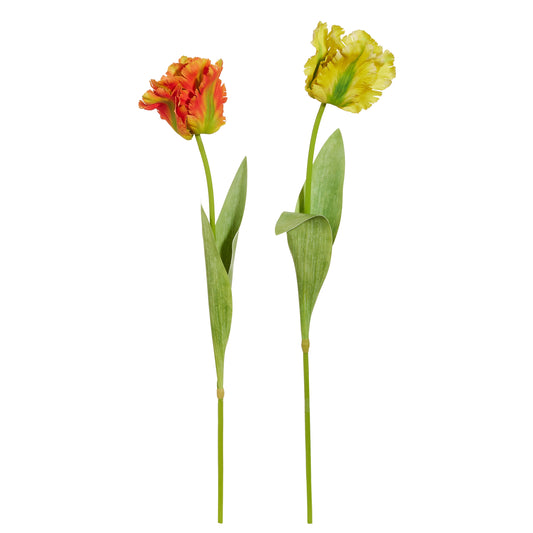 Real Touch Orange/ Yellow Parrot Tulip Stem- 28"