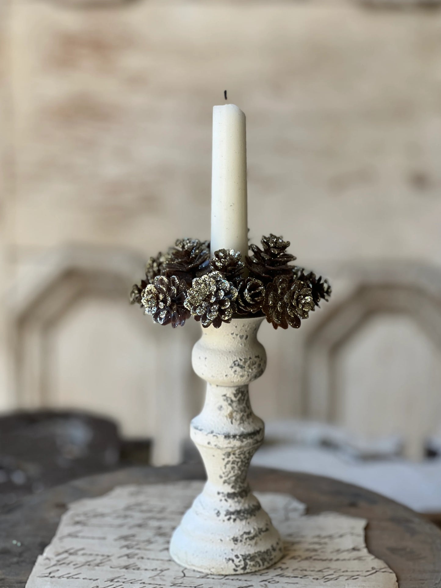 shimmer pine cone candle ring