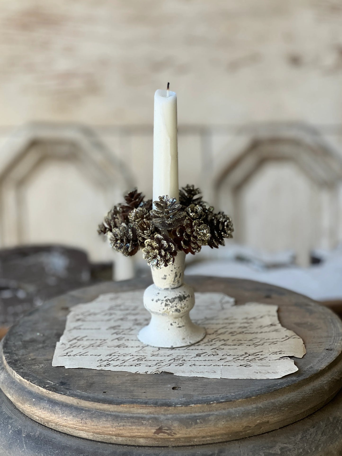 shimmer pine cone candle ring