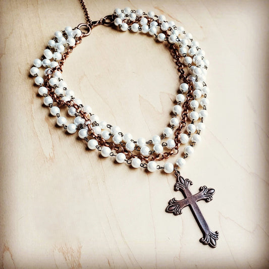 Pearl and Copper Beaded Collar Necklace