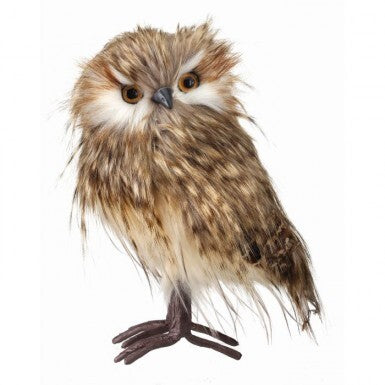 STANDING OWL- 9" SPECKLED FEATHER