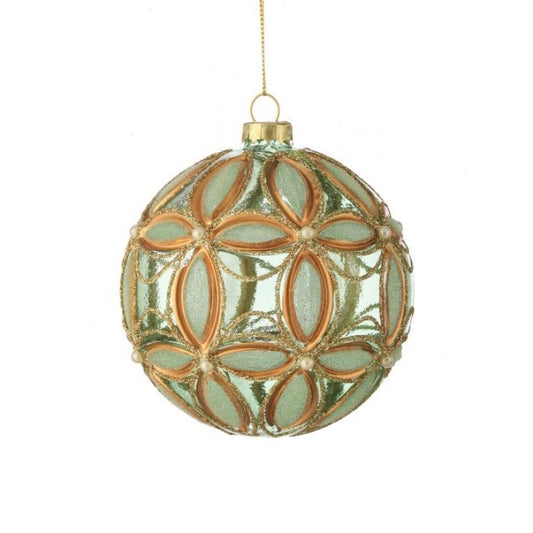 Green- FLUERETTE BALL GLS ORNAMENT 4"