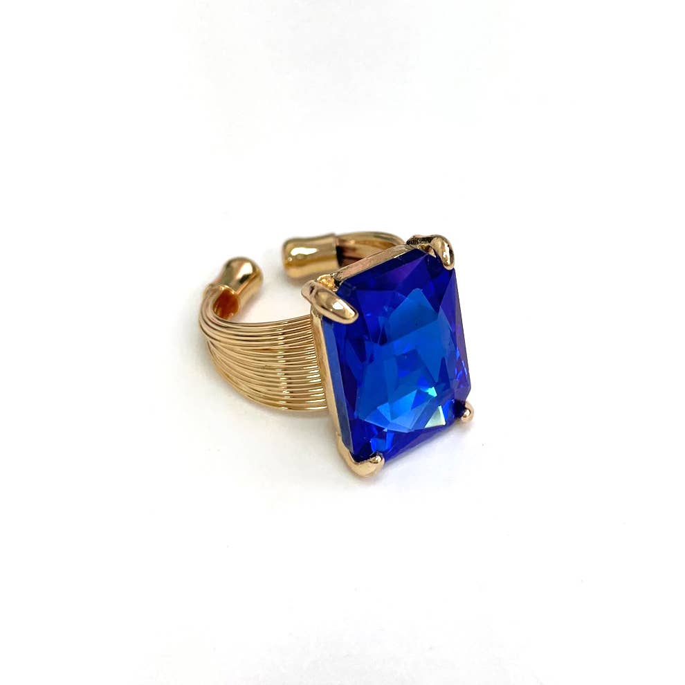 Square Glass Cushion Cut Cocktail Adjustable Wire Ring: GREEN-AB