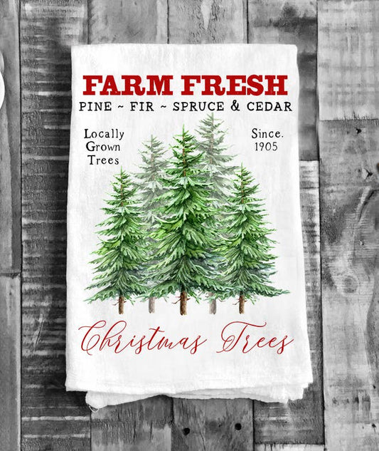 Christmas Trees Farm Fresh Flour Sack Tea Towel