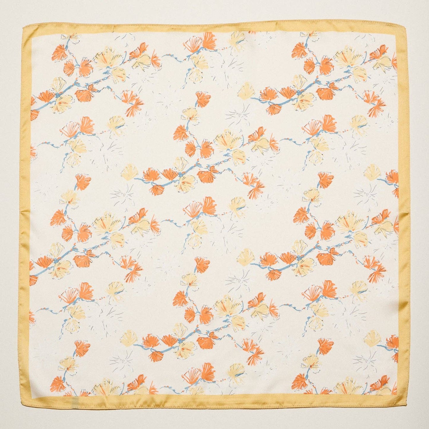 Delicate Floral Branch Square Scarf | Soft Botanical Print Silk-Feel Scarf: BK / ONE