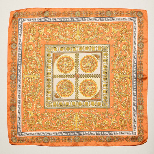 Satin Baroque Square Scarf | Vintage Ornate Scroll Print: OR / ONE