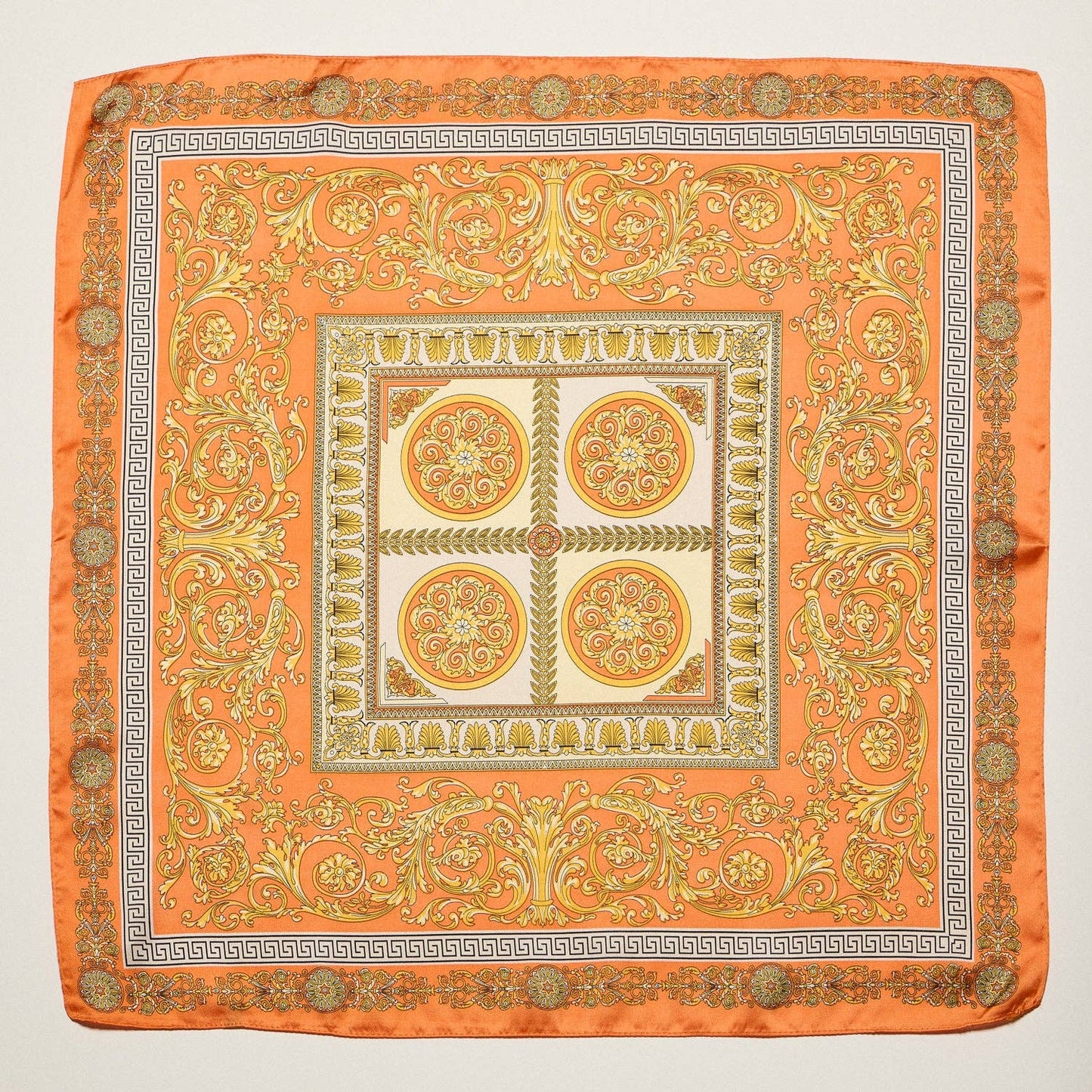 Satin Baroque Square Scarf | Vintage Ornate Scroll Print: BL / ONE