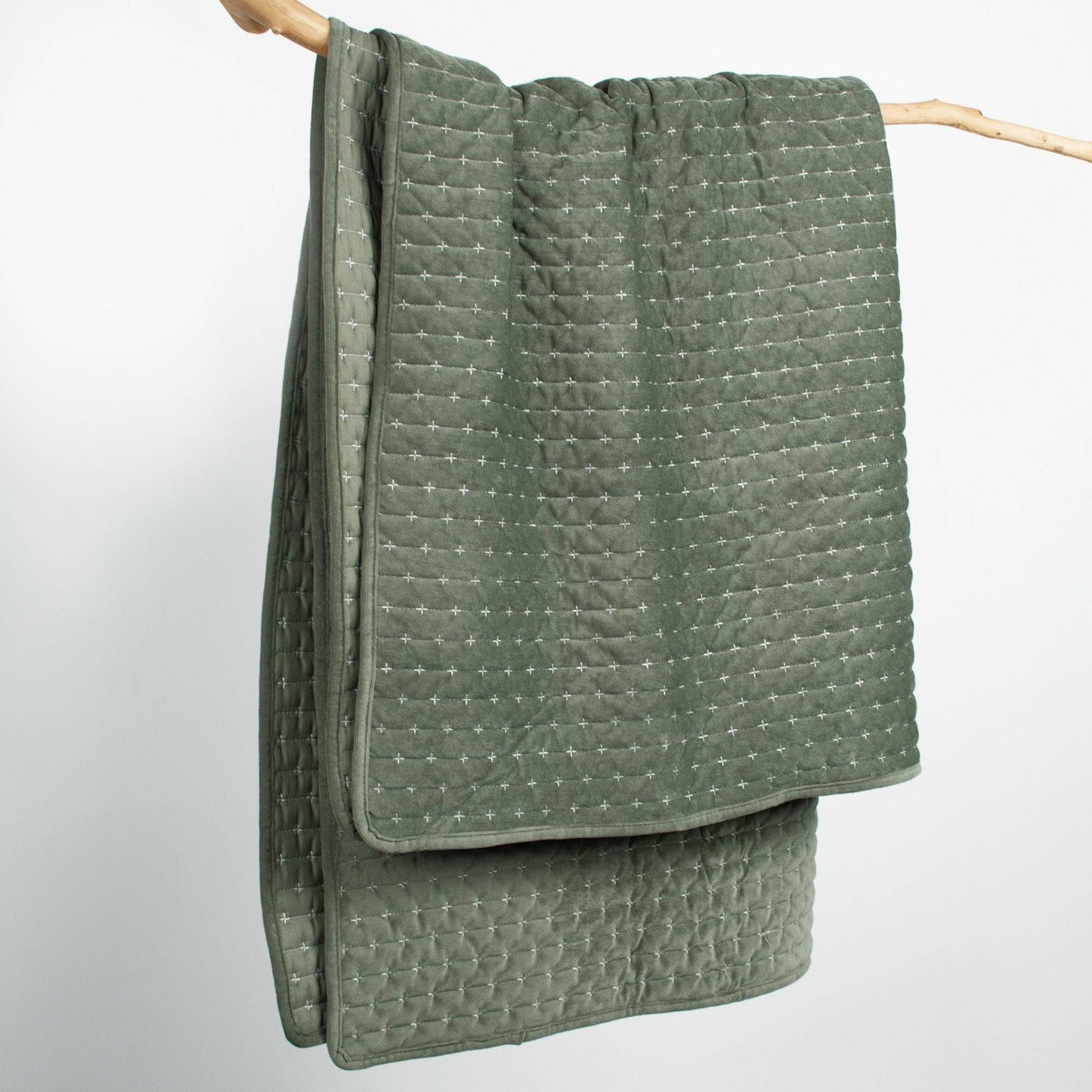 Green-Velvet Stitch Quilted Throw