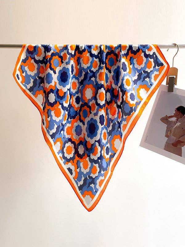Contrast Color Flower Print Sun Protection Shawl&Scarf: BLUE / One_size