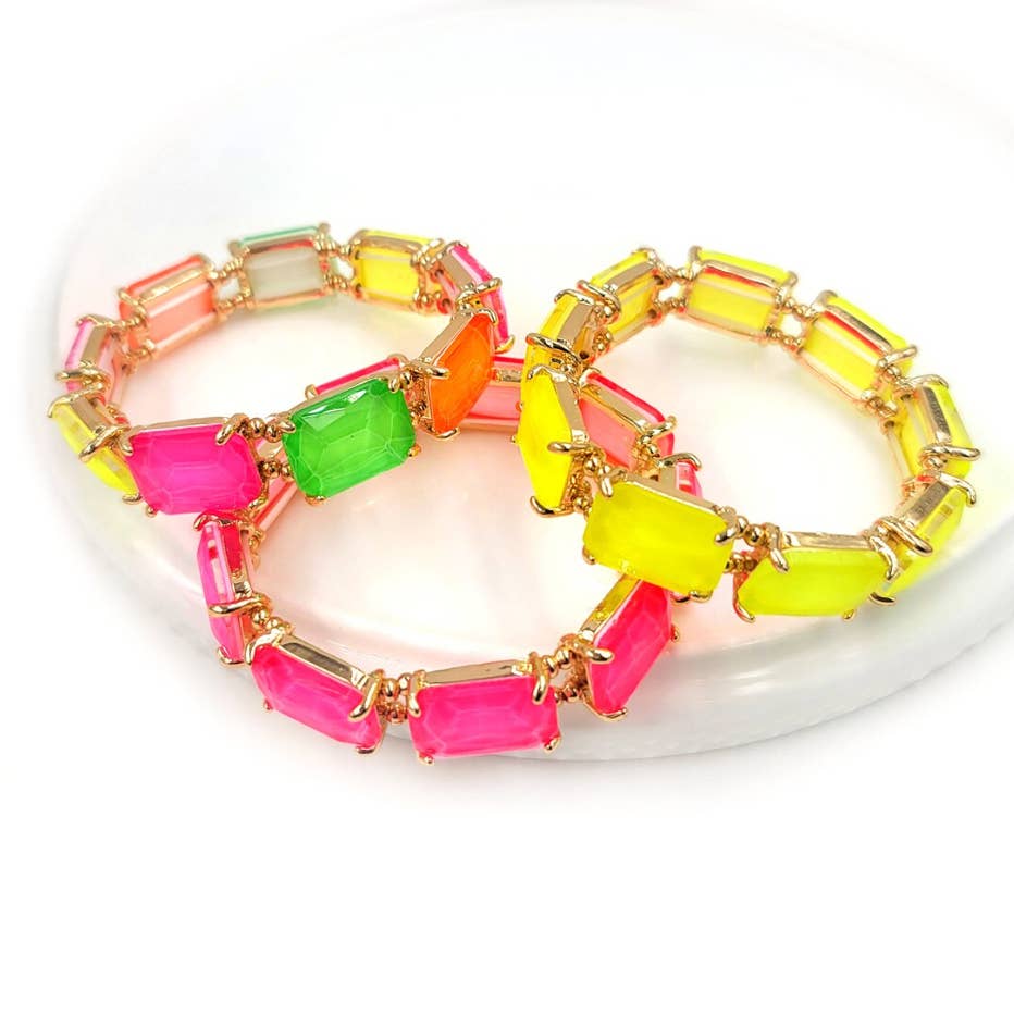 Rectangular Glass Crystal Linked Stretch Bracelet: ROSE-AB