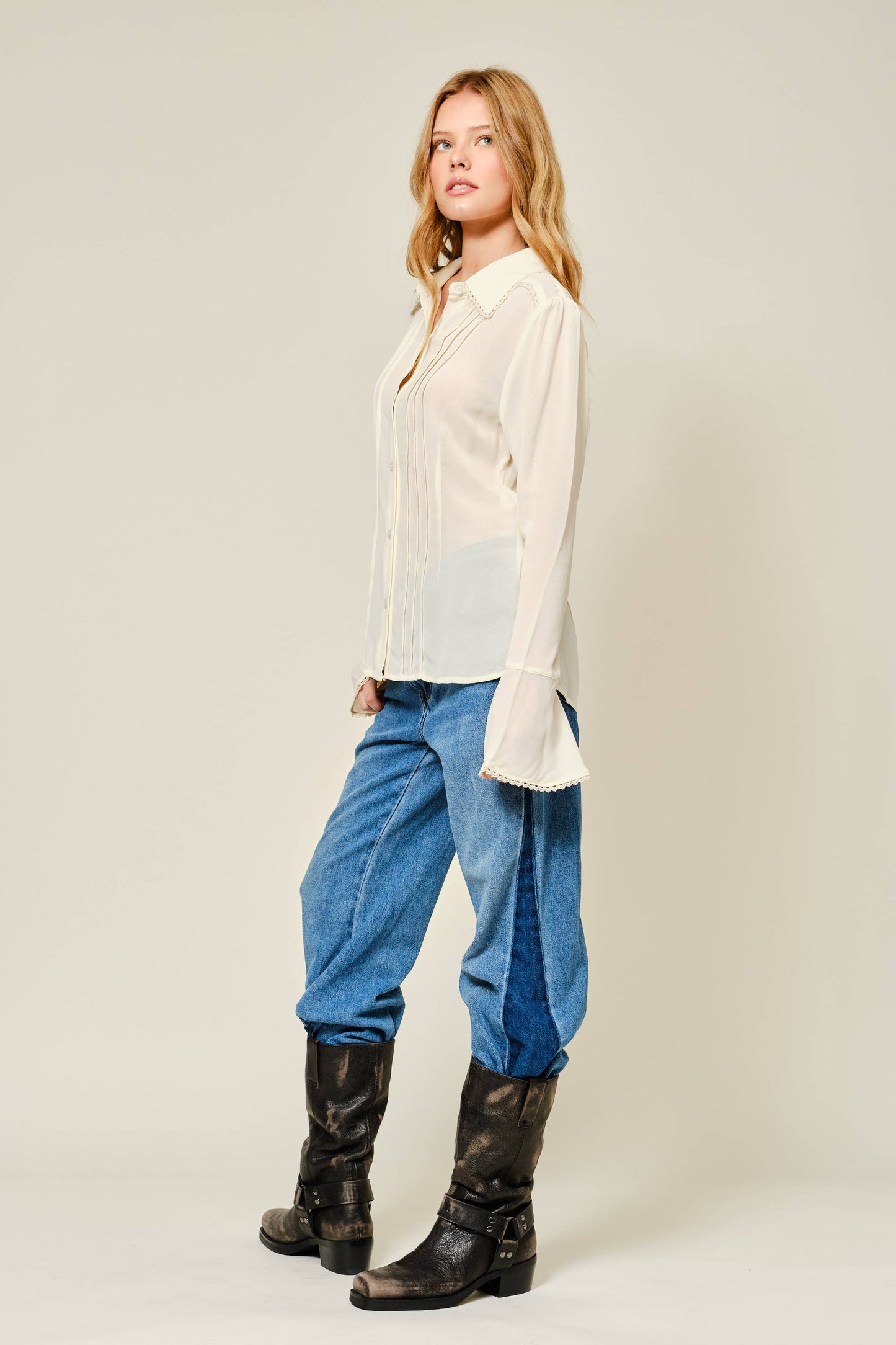S: SOFT BUTTONDOWN PICTUCK BLOUSE