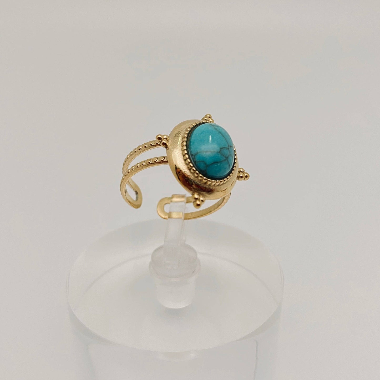 Gold Plated Stainless Steel Natural Stone Ring - FGS/CS