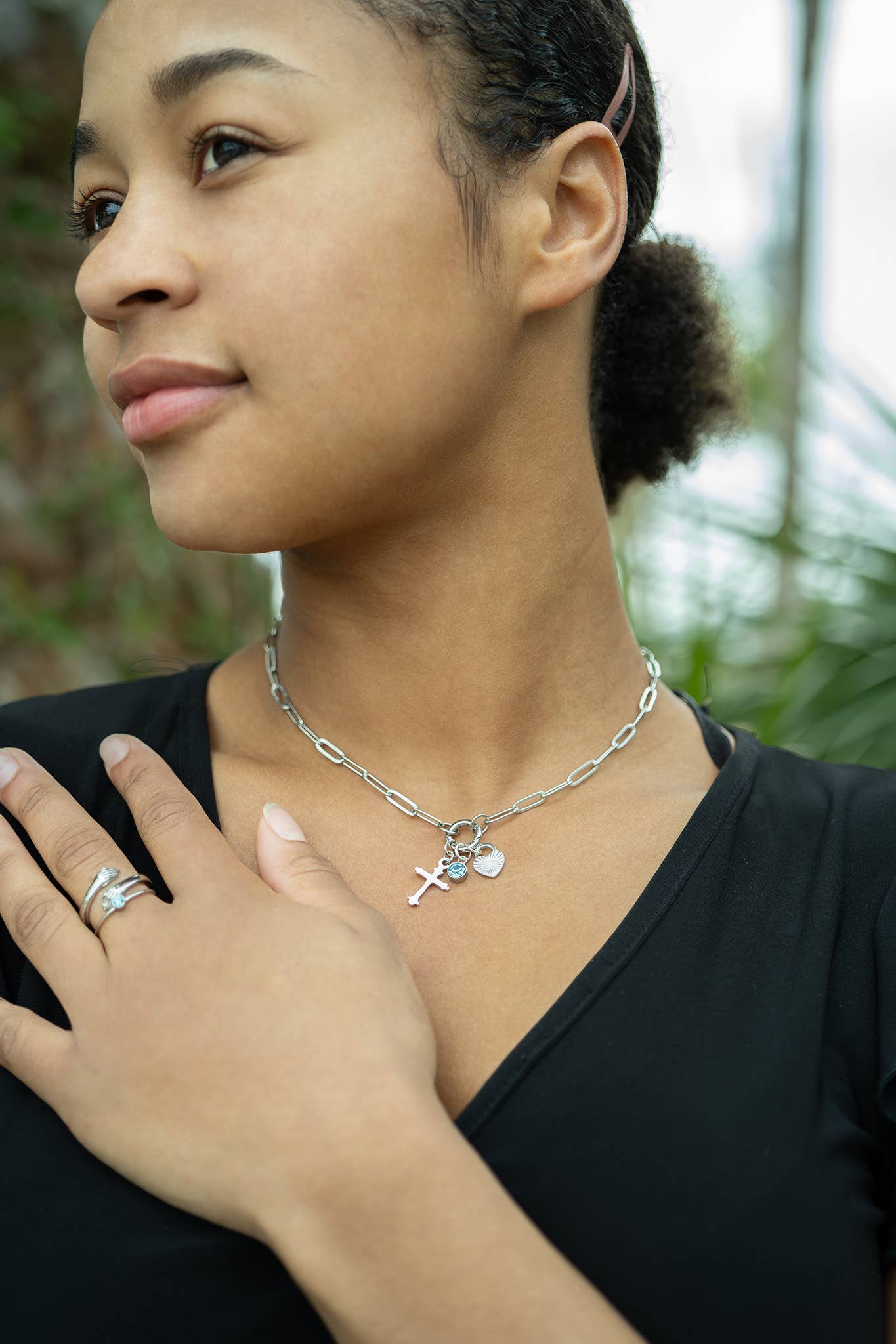 Stainless Steel Paperclip Carabiner Charm Holder Necklace: Gold / 18"+2"