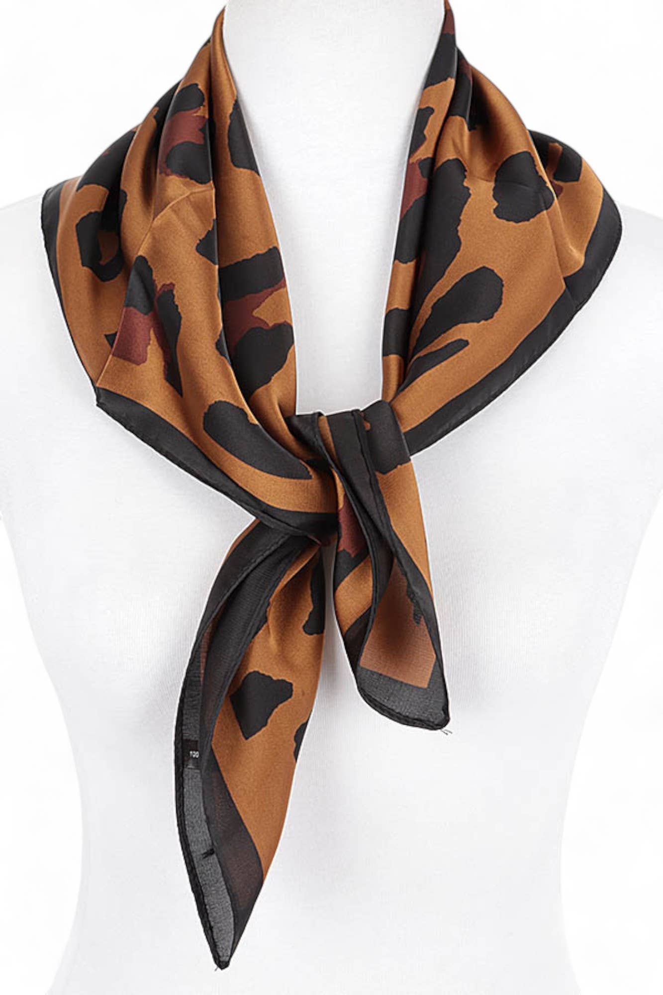 LEOPARD PATTERN BANDANA SILKY NECK SCARF: Brown