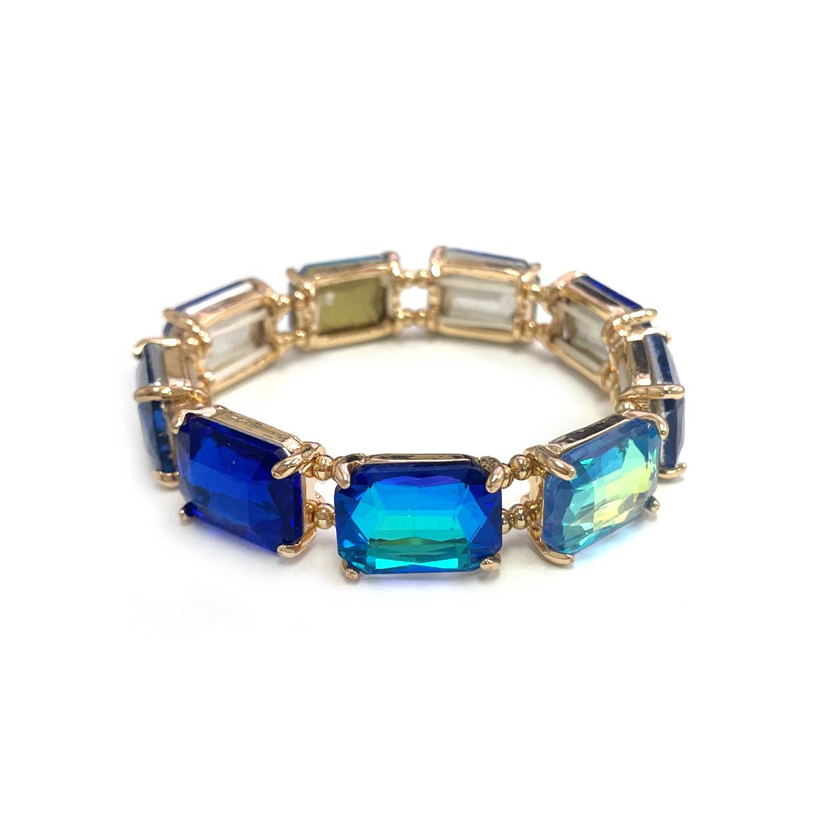 Rectangular Glass Crystal Linked Stretch Bracelet: ROSE-AB