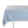 French Blue Simply Striped Tasseled Cotton Blend Tablecloth