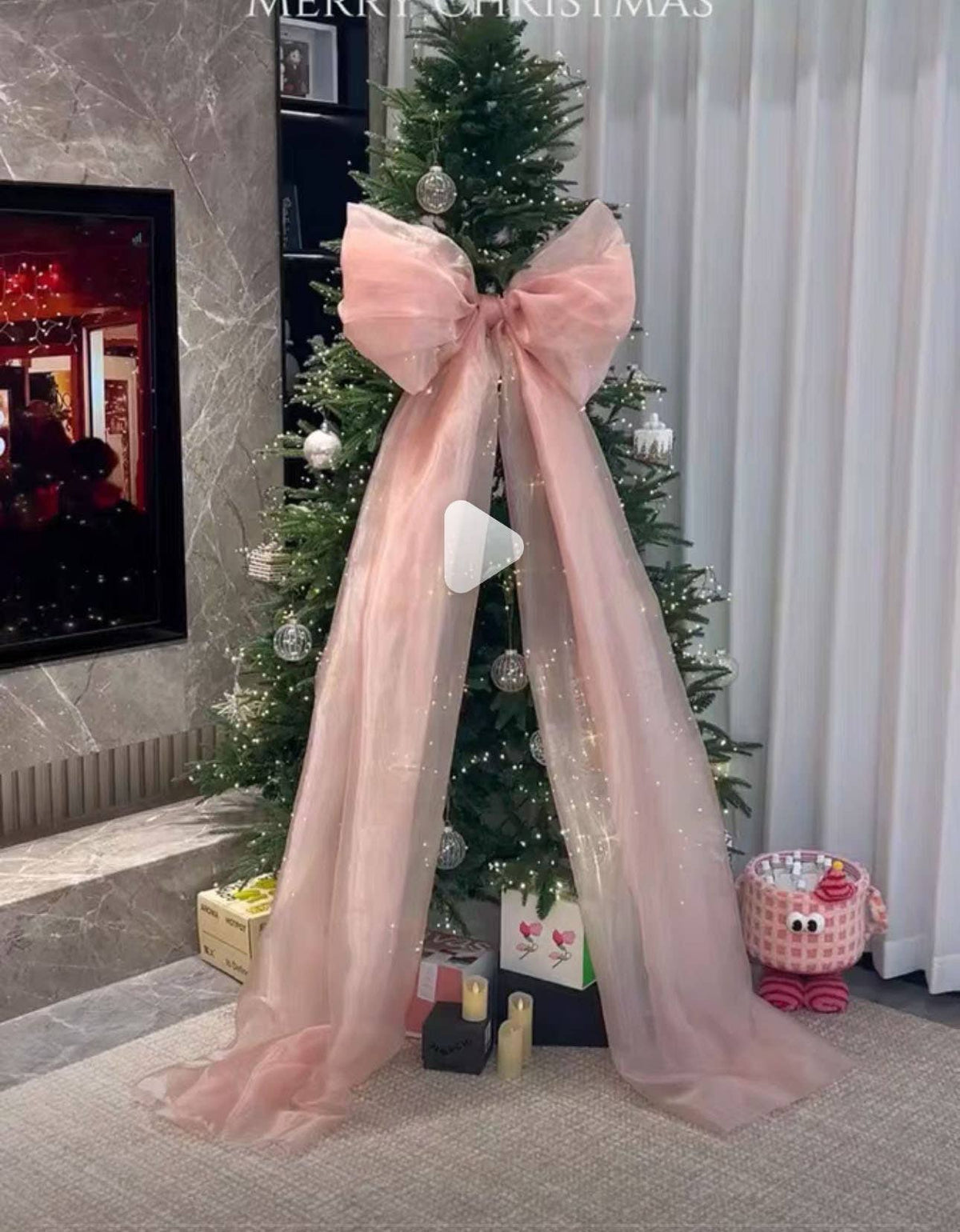 78*19inches Mesh Giant Bow Christmas Tree Topper Xmas Decor: Pink02 / L