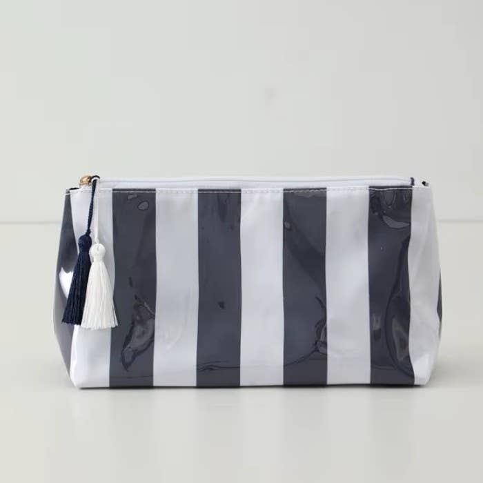 GREEN/ WHITETRAVEL STRIPE COSMETIC MAKEUP POUCH BAG