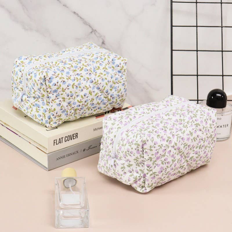 Yellow:  QUILTED COTTON FLORAL COSMETIC POUCH BAG