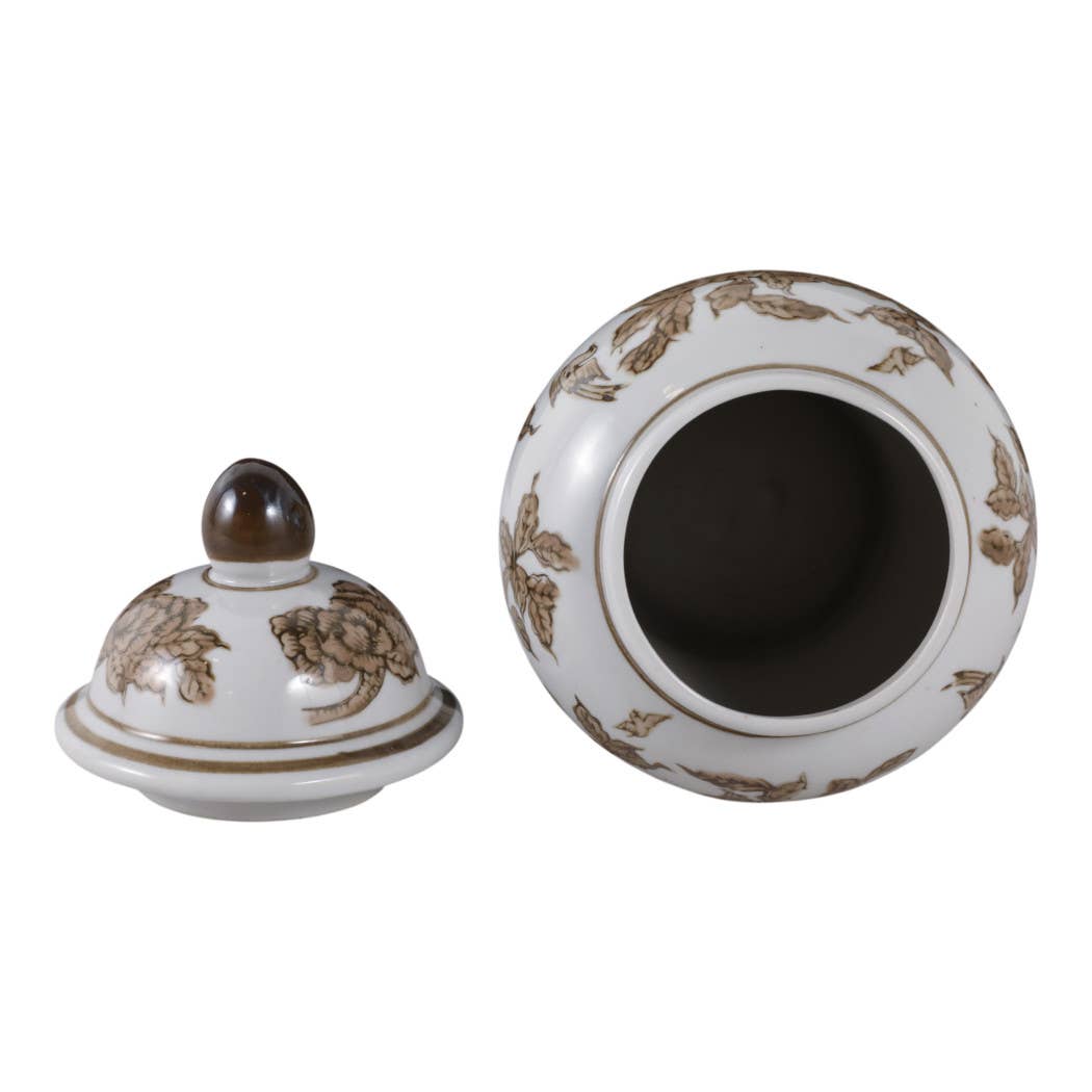 Brown Chinoiserie Lidded Jar - 8"