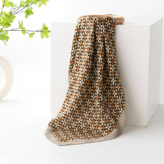 VINTAGE PLAID PRINT SQUARE SCARF_CWASC0930: Brown / (OS) 2
