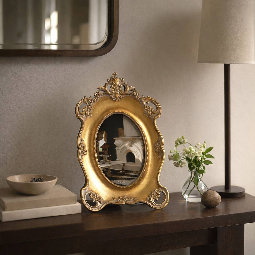 Gold Baroque Crown Oval Photo Frame