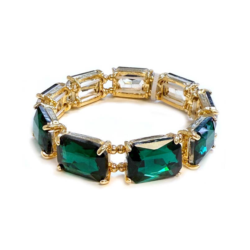 Rectangular Glass Crystal Linked Stretch Bracelet: ROSE-AB
