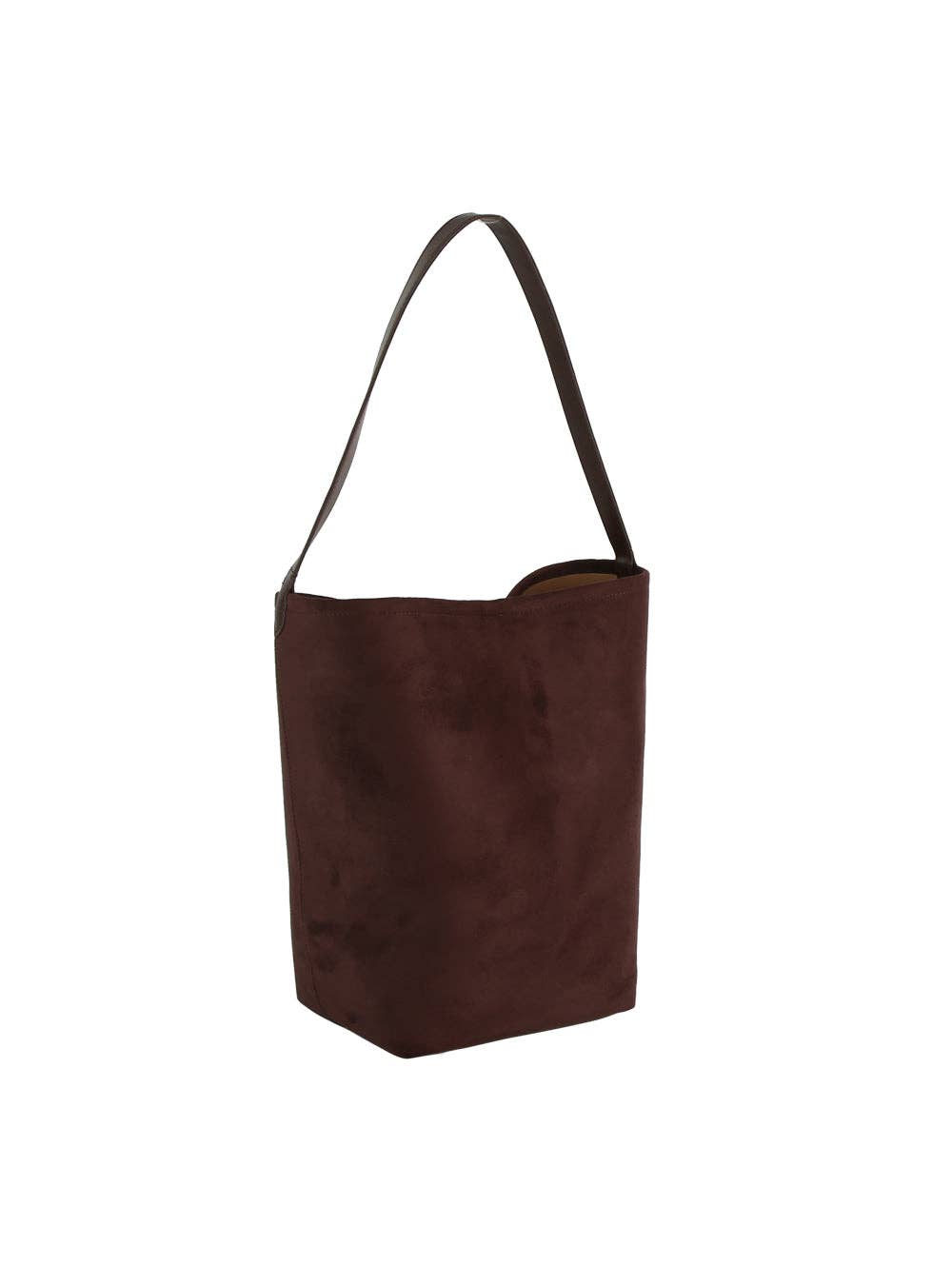 Coffee Suede Bucket Bag with Clutch