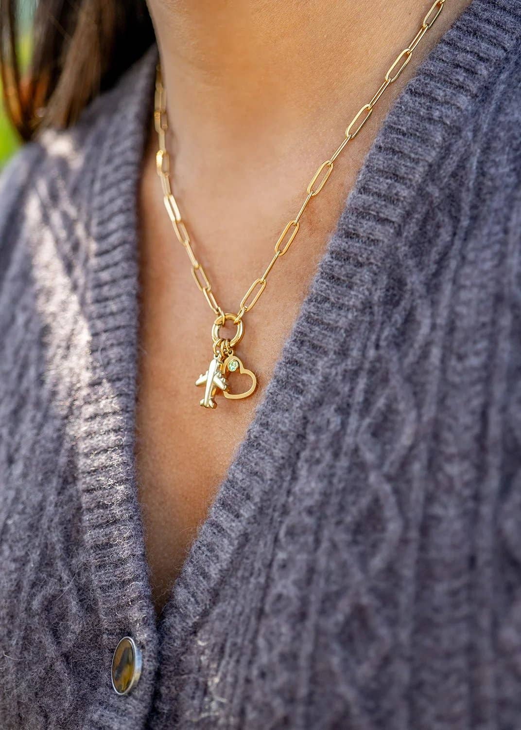 Stainless Steel Paperclip Carabiner Charm Holder Necklace: Stainless / 18"+2"