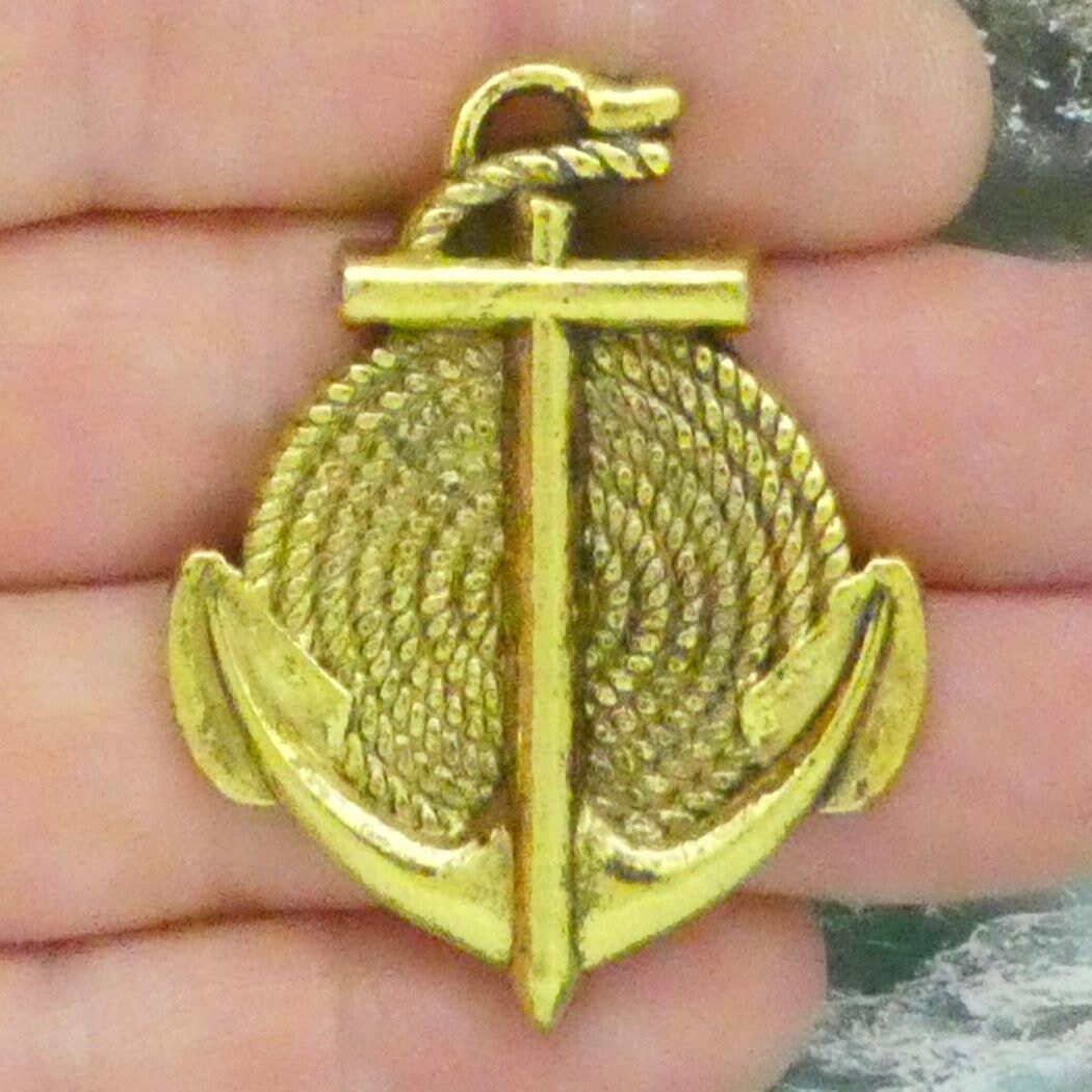 Large Gold Anchor Charm Pendant in Antique Pewter
