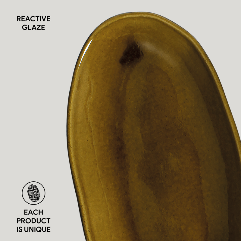 Deep Oval Platter Large Stoneware 12.6 x 6.3" Amber: Yellow / Stoneware