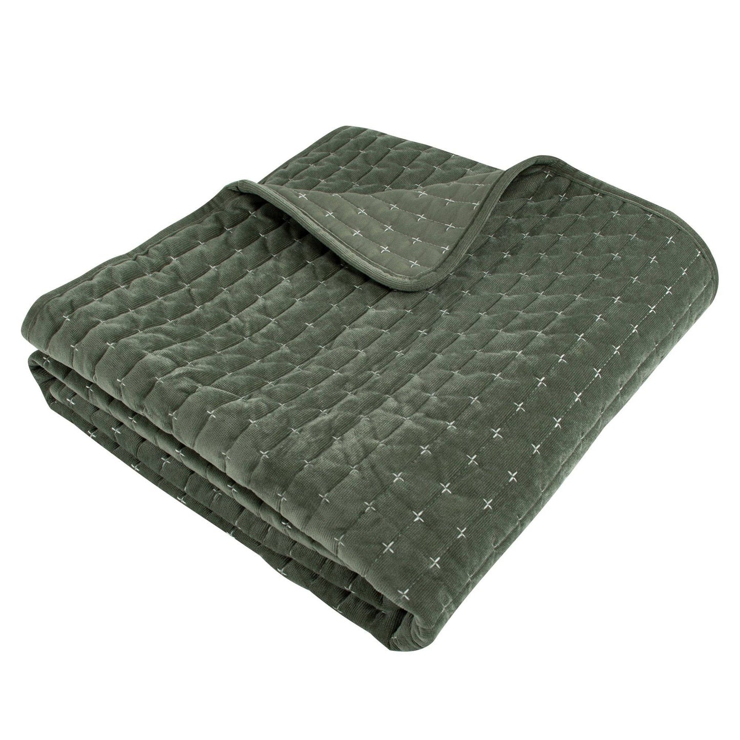 Green-Velvet Stitch Quilted Throw