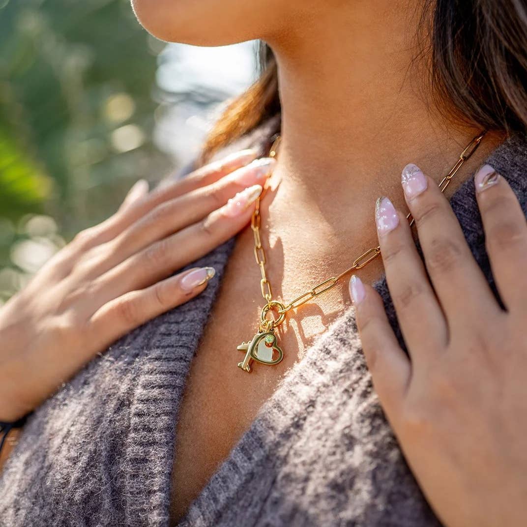 Stainless Steel Paperclip Carabiner Charm Holder Necklace: Stainless / 18"+2"