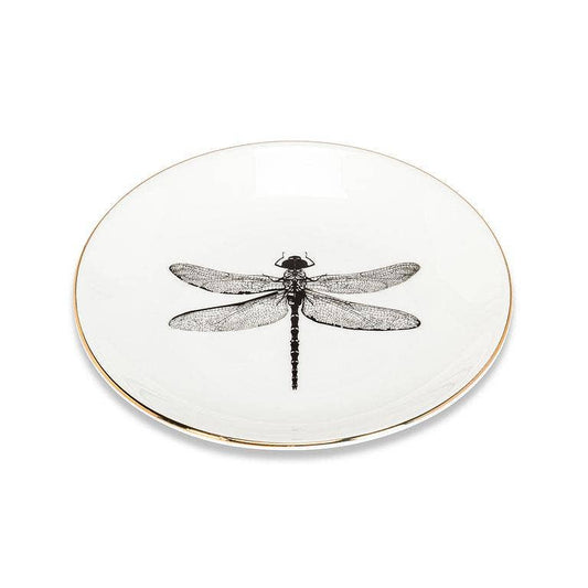 Dragonfly Trinket Holder with Gold Rim-5"D