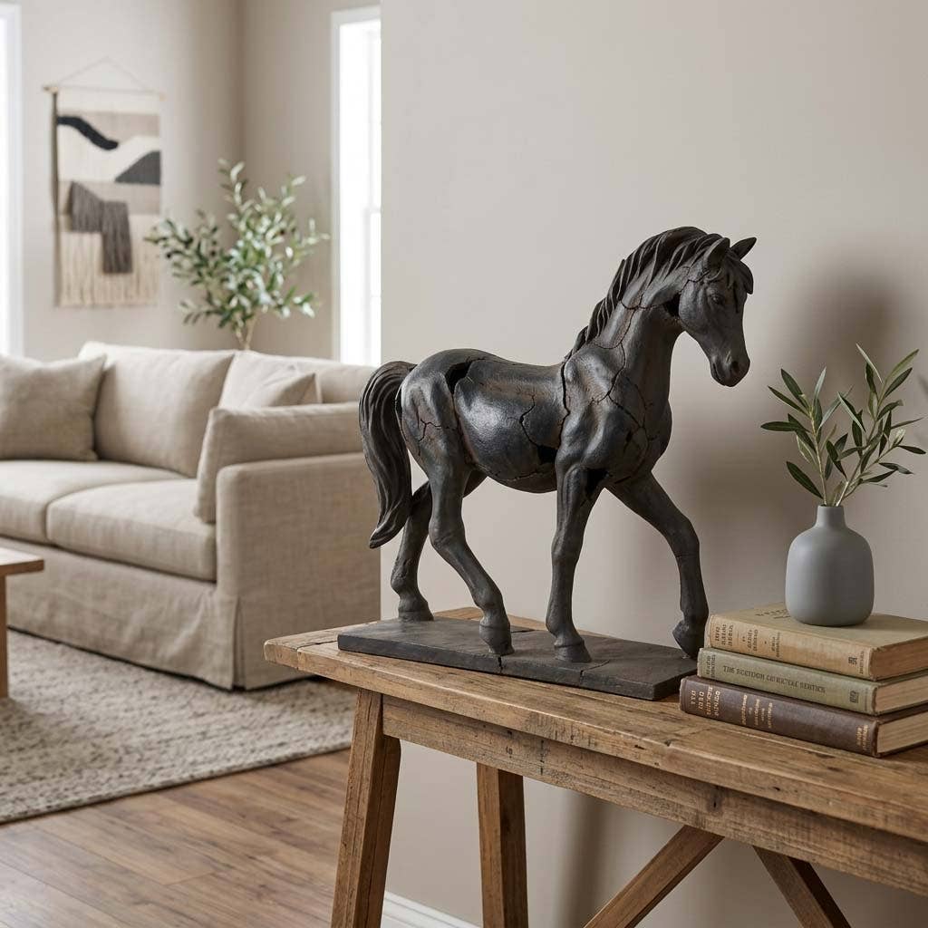 Aged Black Horse Sculpture