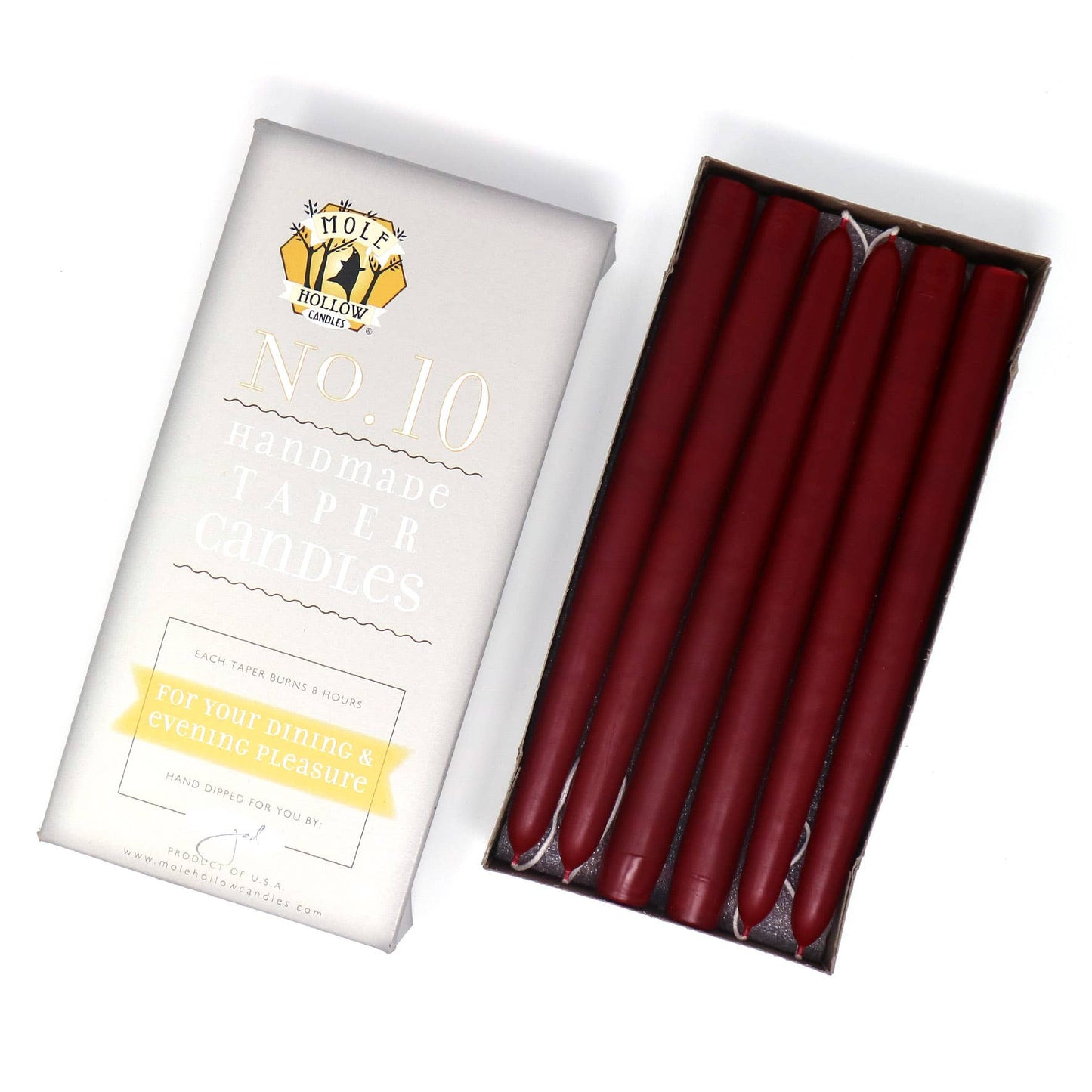 10" Hand Dipped Unscented Taper Candles - 39 Colors USA Made: Mauve