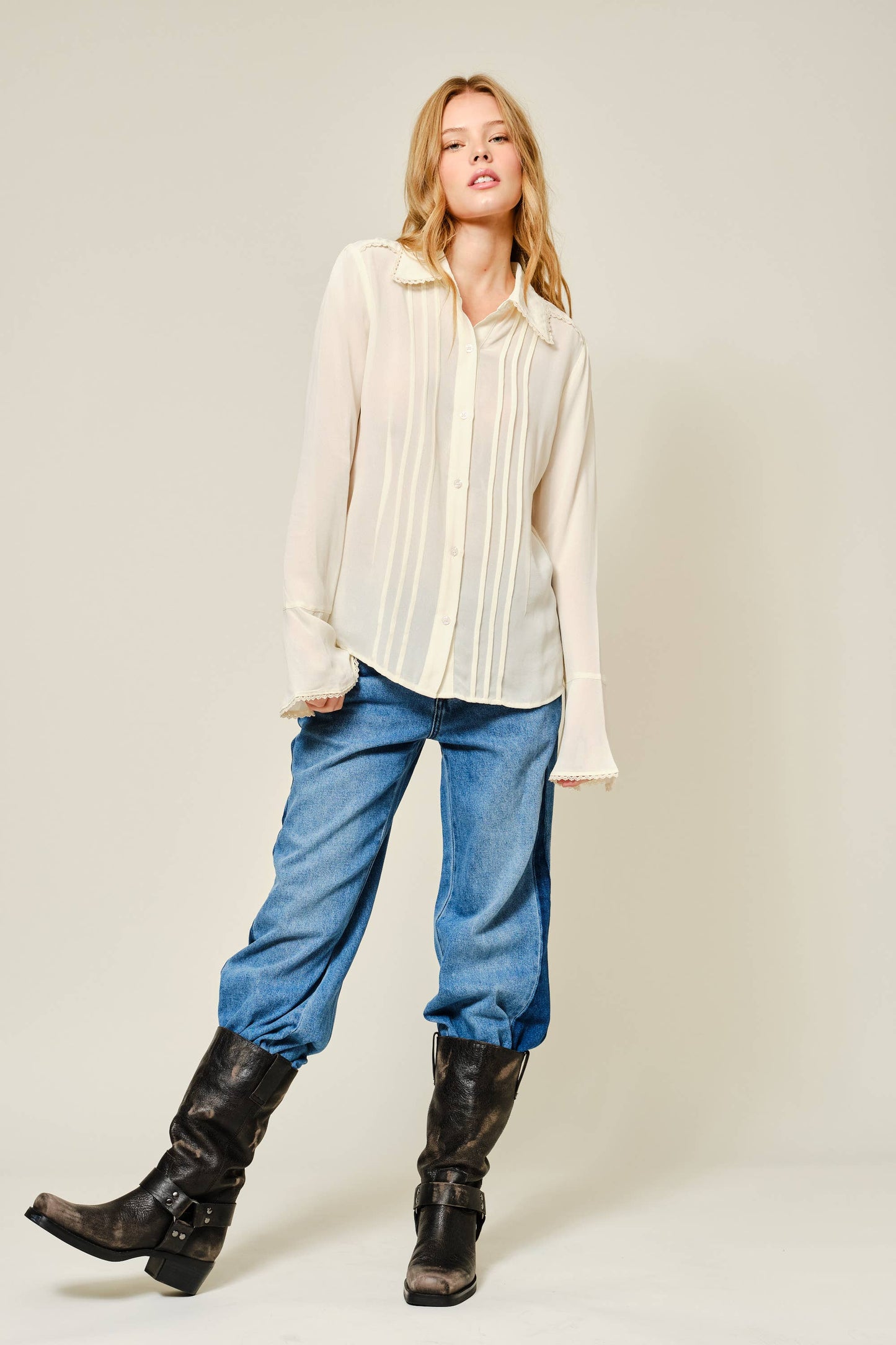 S: SOFT BUTTONDOWN PICTUCK BLOUSE
