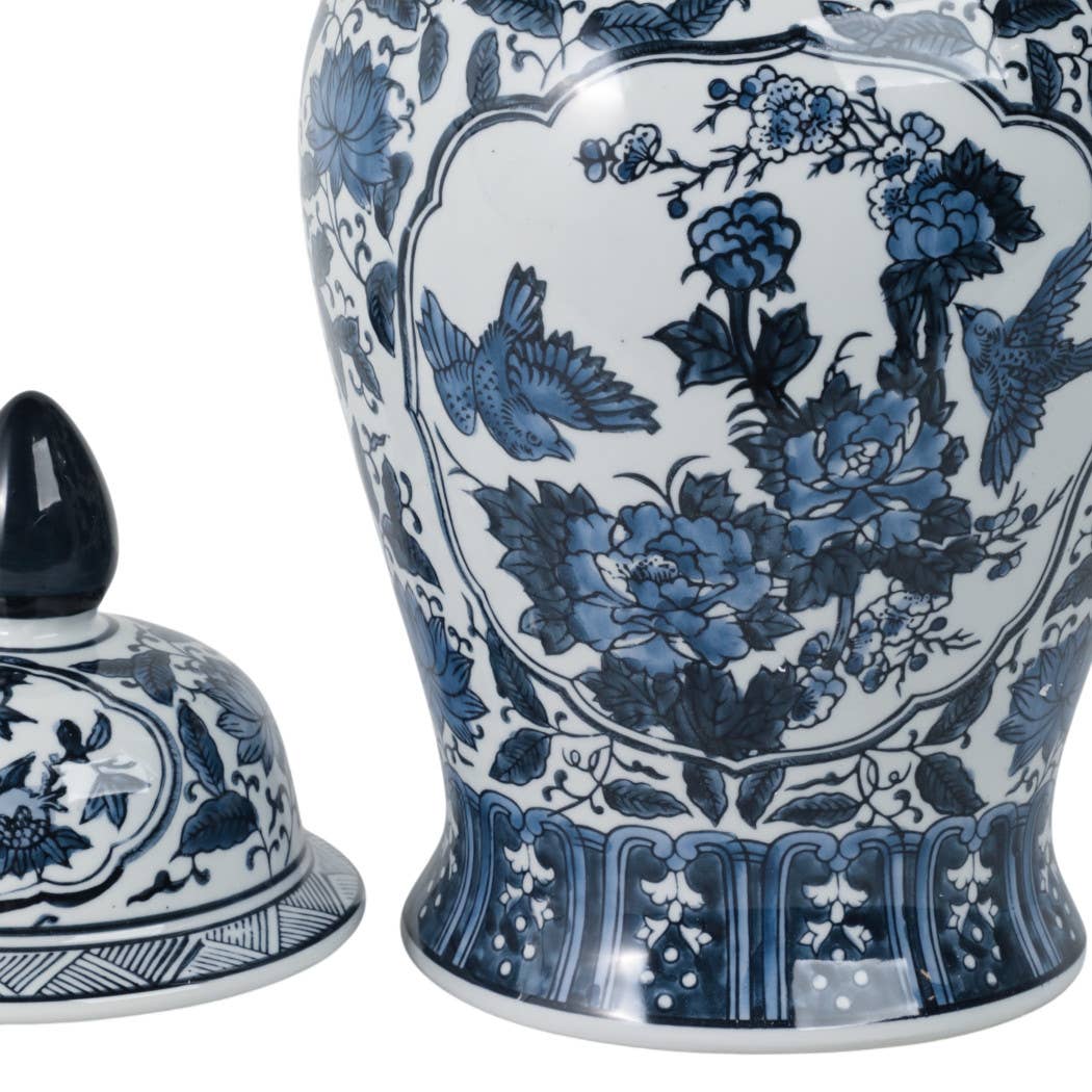 Large Blue & White Chinoiserie Lidded Jar-19 in